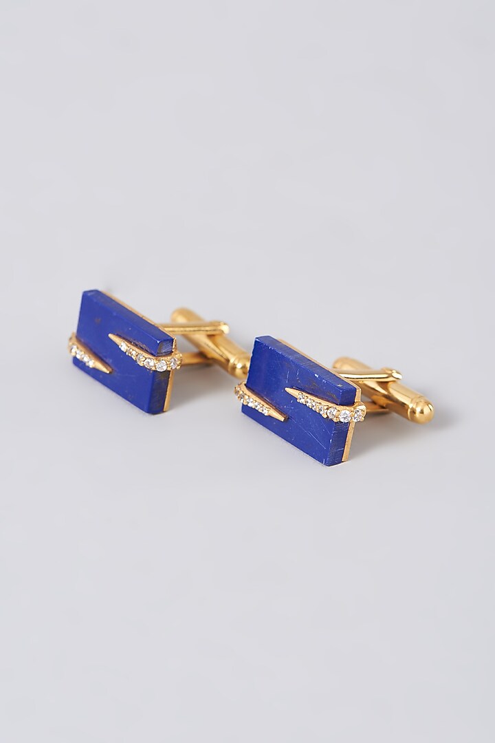 Lapis Gemstone Cufflinks In Sterling Silver (Set of 2) by Plume Men at Pernia's Pop Up Shop