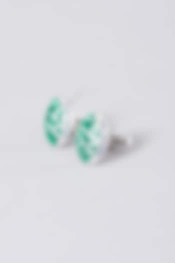 Green Enameled Cufflinks In Sterling Silver (Set of 2) by Plume Men