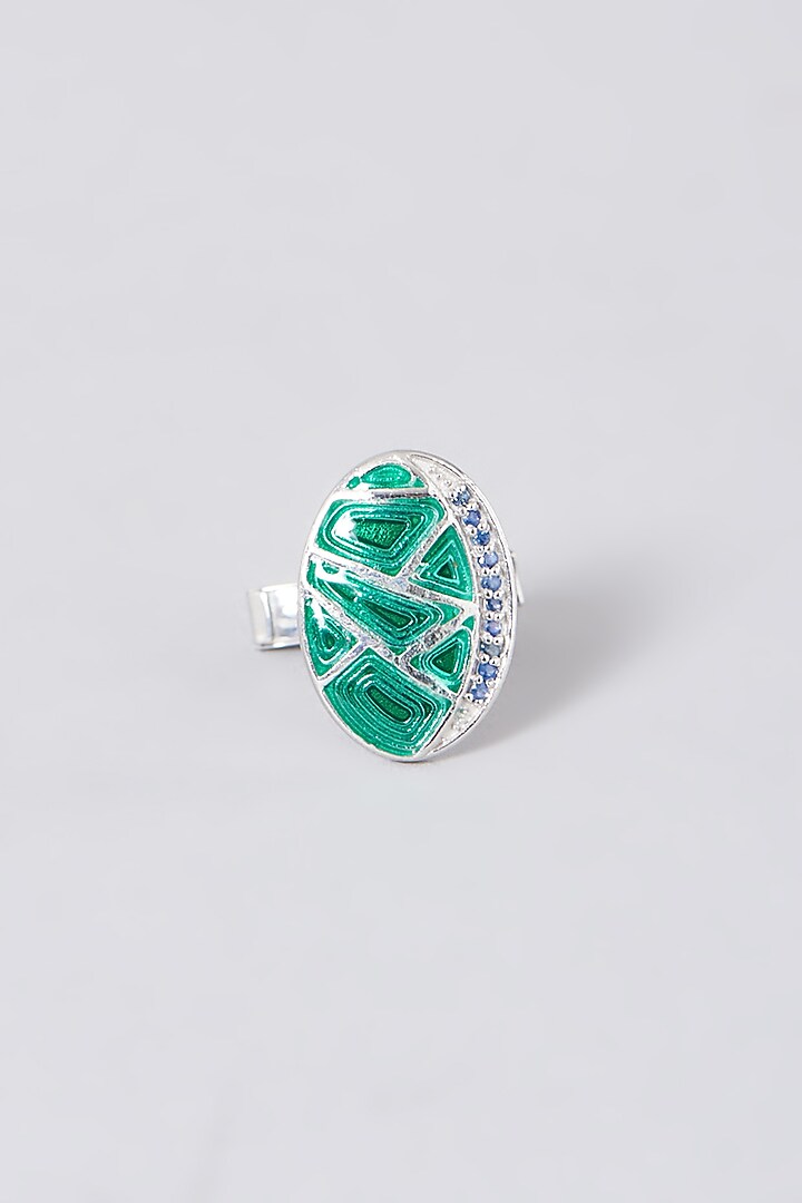 Green Enameled Cufflinks In Sterling Silver (Set of 2) by Plume Men at Pernia's Pop Up Shop