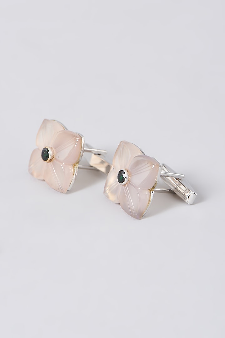 Peach Enameled Cufflinks In Sterling Silver (Set of 2) by Plume Men
