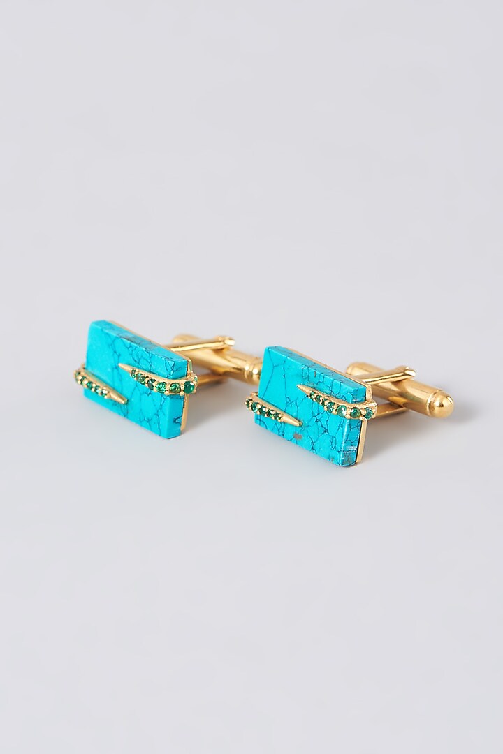 Turquoise Gemstone Cufflinks In Sterling Silver (Set of 2) by Plume Men at Pernia's Pop Up Shop