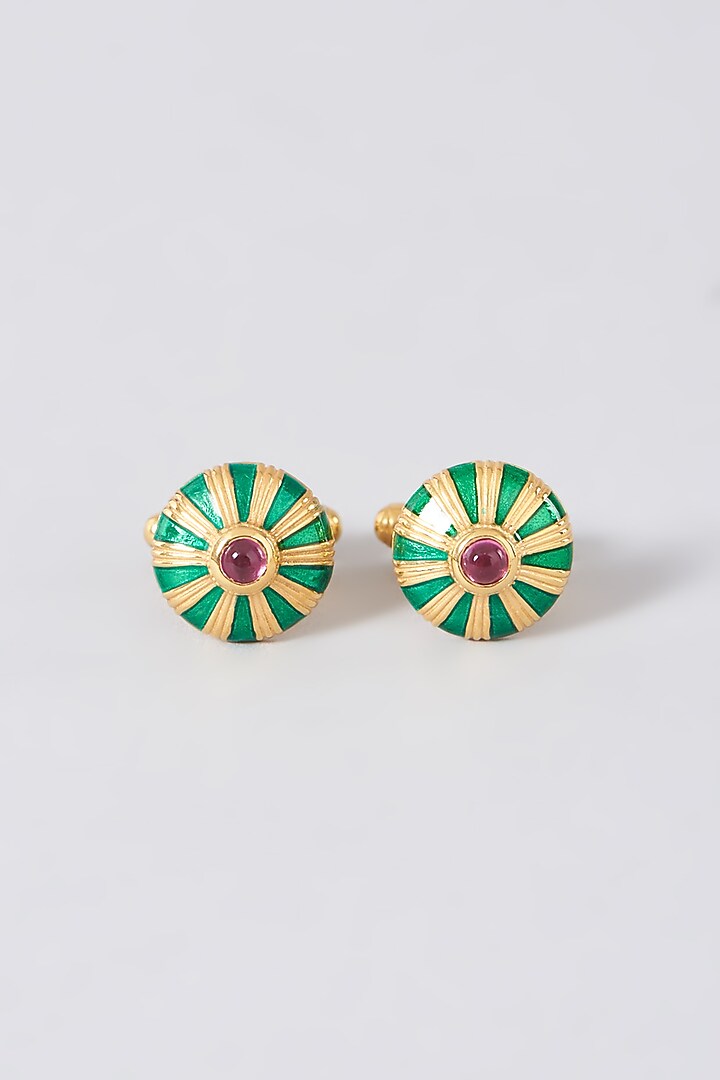 Green Enameled Cufflinks In Sterling Silver (Set of 2) by Plume Men at Pernia's Pop Up Shop