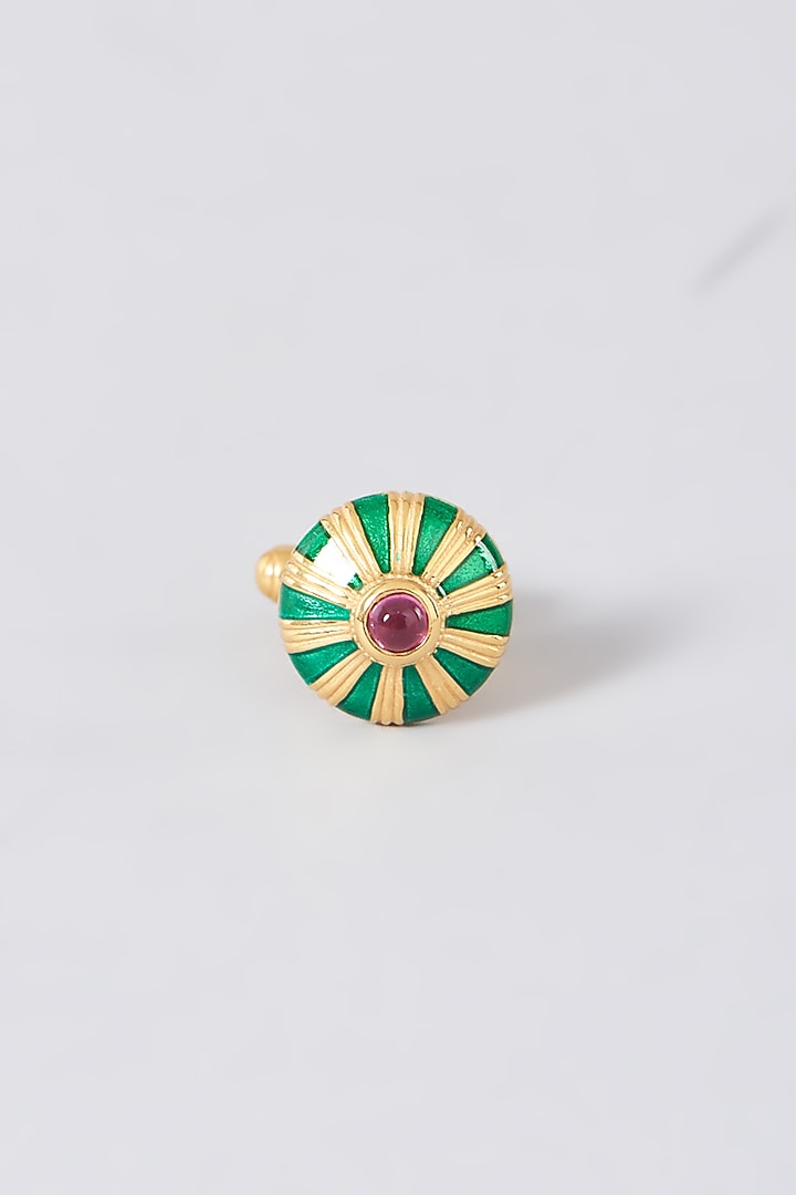 Green Enameled Cufflinks In Sterling Silver (Set of 2) by Plume Men at Pernia's Pop Up Shop