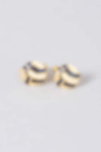 Navy & Ivory Enameled Cufflinks In Sterling Silver (Set of 2) by Plume Men