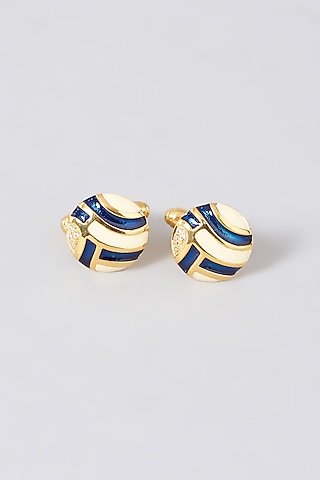 Navy & Ivory Enameled Cufflinks In Sterling Silver (Set of 2) by Plume Men