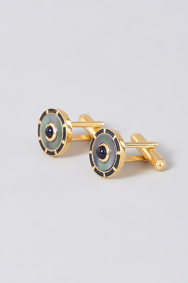 Gold Enameled Cufflinks In Sterling Silver (Set of 2) by Plume Men at Pernia's Pop Up Shop