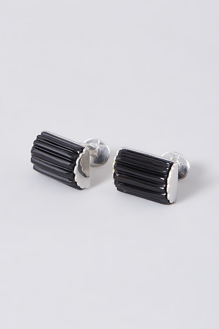 Black Onyx Cufflinks In Sterling Silver (Set of 2) by Plume Men at Pernia's Pop Up Shop