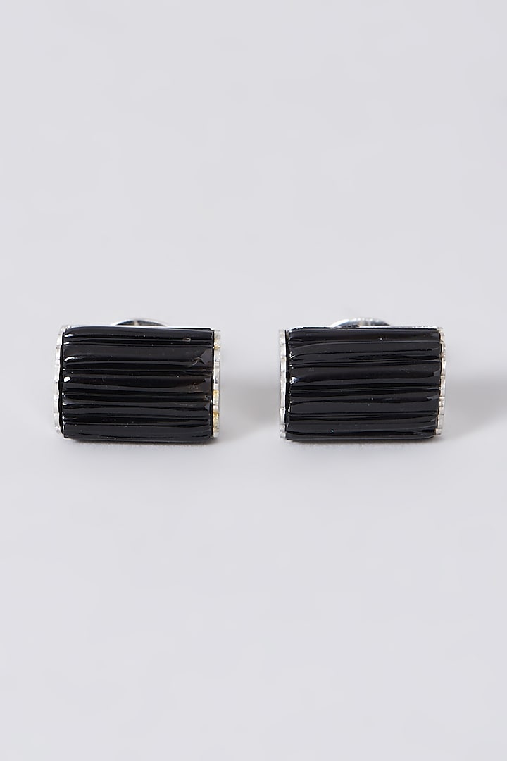 Mens designer cufflinks in silver and onyx