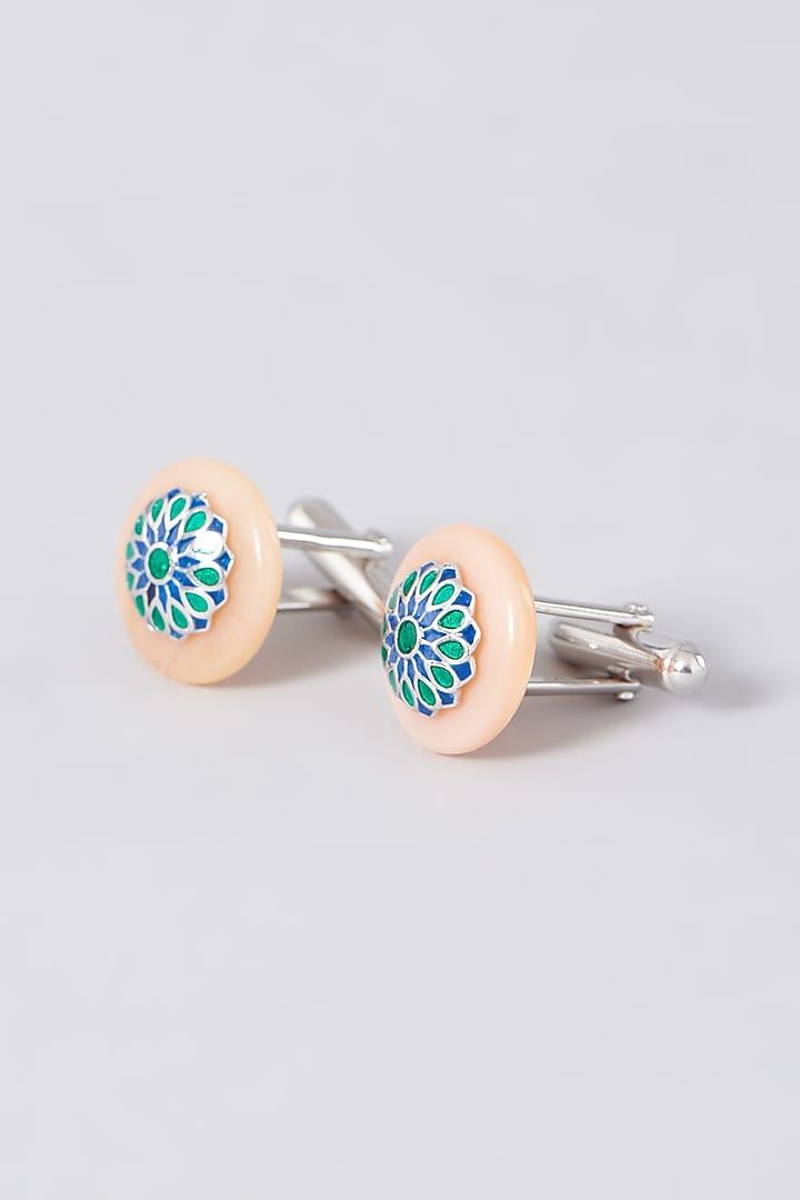 Peach Onyx Cufflinks In Sterling Silver (Set of 2) by Plume Men at Pernia's Pop Up Shop