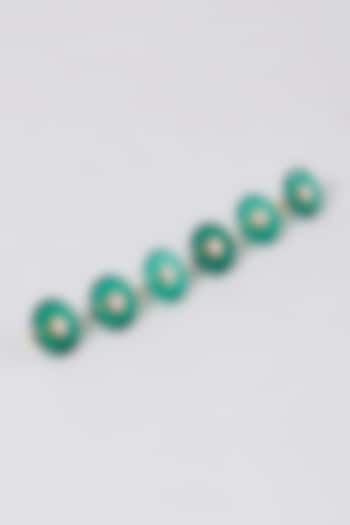 Gold Finish Green Onyx Sherwani Buttons Set In 92.5 Sterling Silver (Set of 6) by Plume Men at Pernia's Pop Up Shop