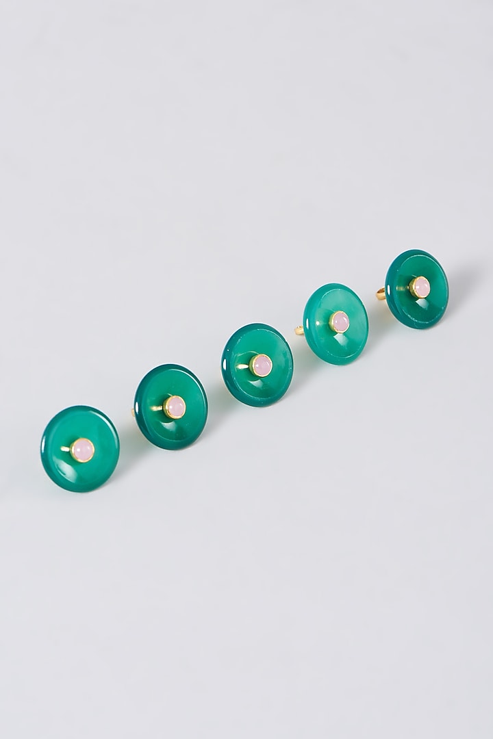 Gold Finish Green Onyx Sherwani Buttons Sets In 92.5 Sterling Silver (Set of 5) by Plume Men