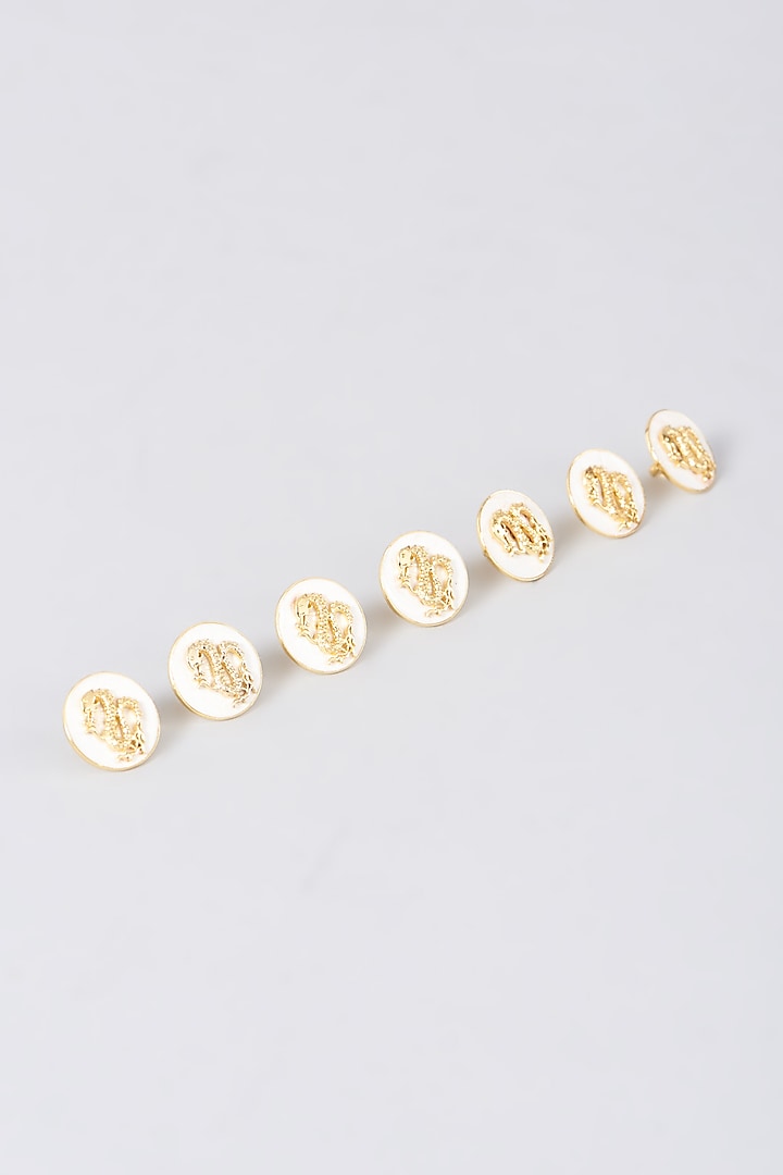 Gold Finish Ivory Enameled Sherwani Buttons Set In 92.5 Sterling Silver (Set of 7) by Plume Men