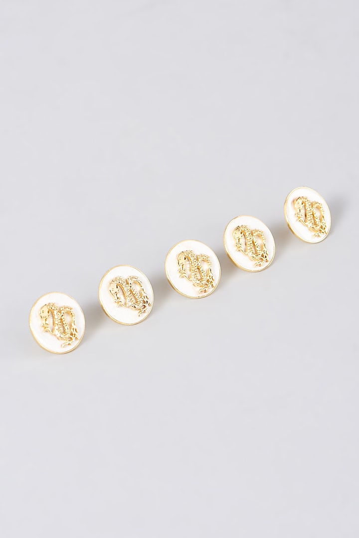 Gold Finish Enameled Sherwani Buttons Set In 92.5 Sterling Silver (Set of 5) by Plume Men