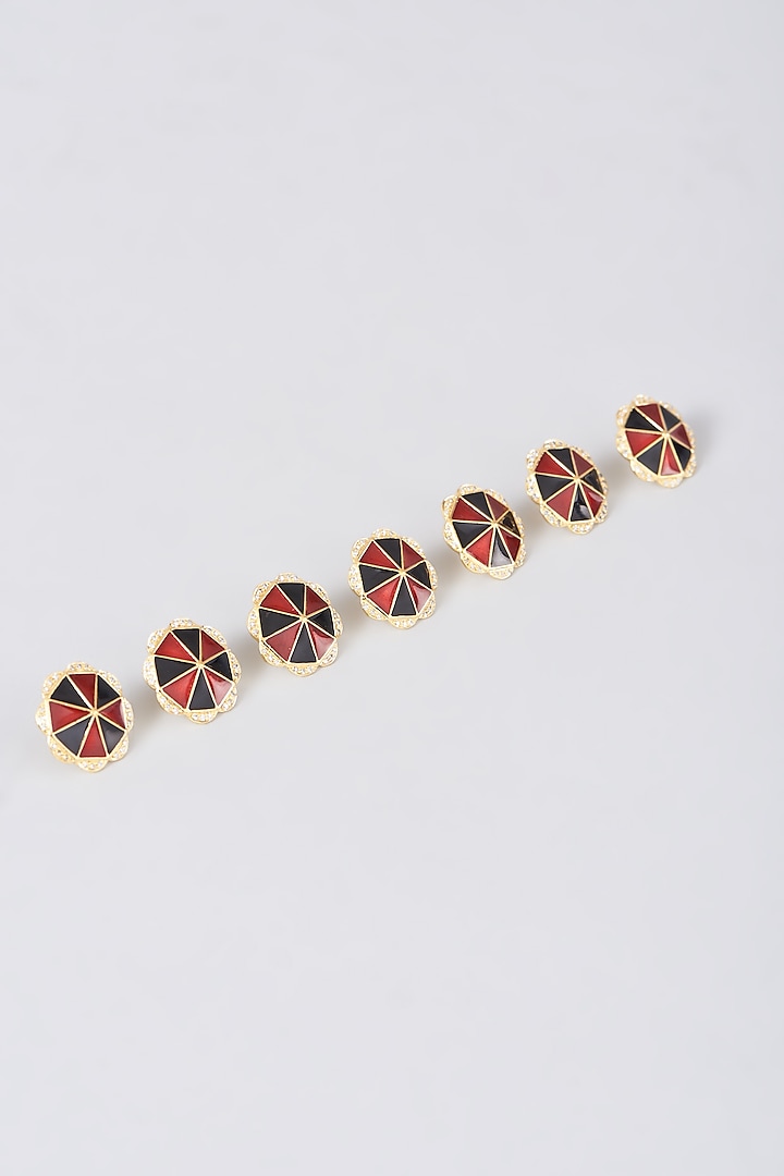 Gold Finish Red & Black Enameled Sherwani Buttons In 92.5 Sterling Silver (Set of 7) by Plume Men