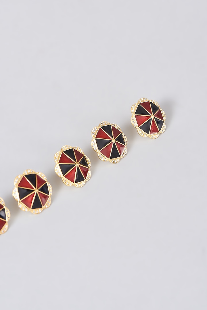 Gold Finish Red & Black Enameled Sherwani Buttons In 92.5 Sterling Silver (Set of 7) by Plume Men at Pernia's Pop Up Shop