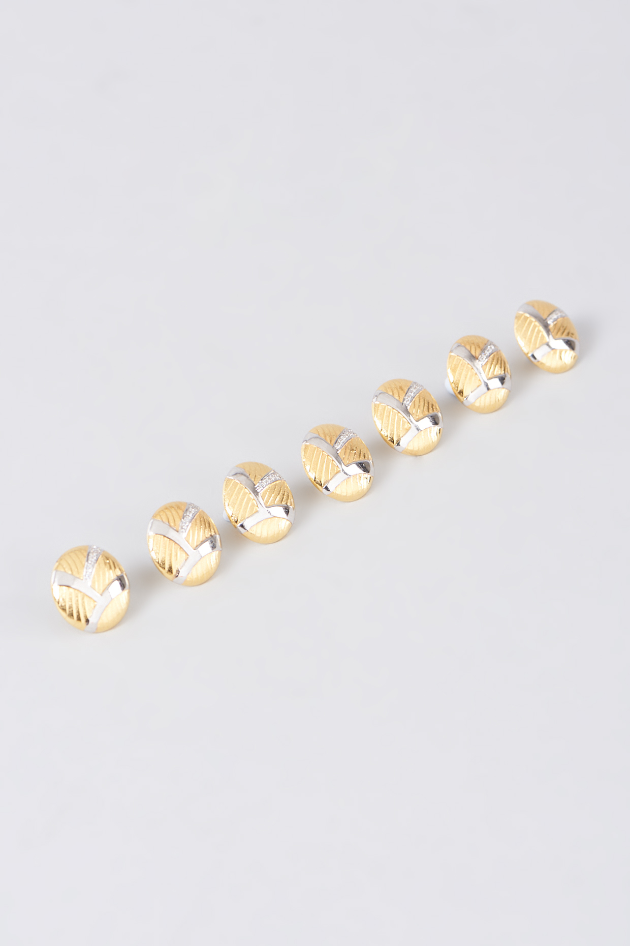 Two-Tone Finish Cubic Zirconia Sherwani Buttons In 92.5 Sterling Silver (Set of 7) by Plume Men at Pernia's Pop Up Shop