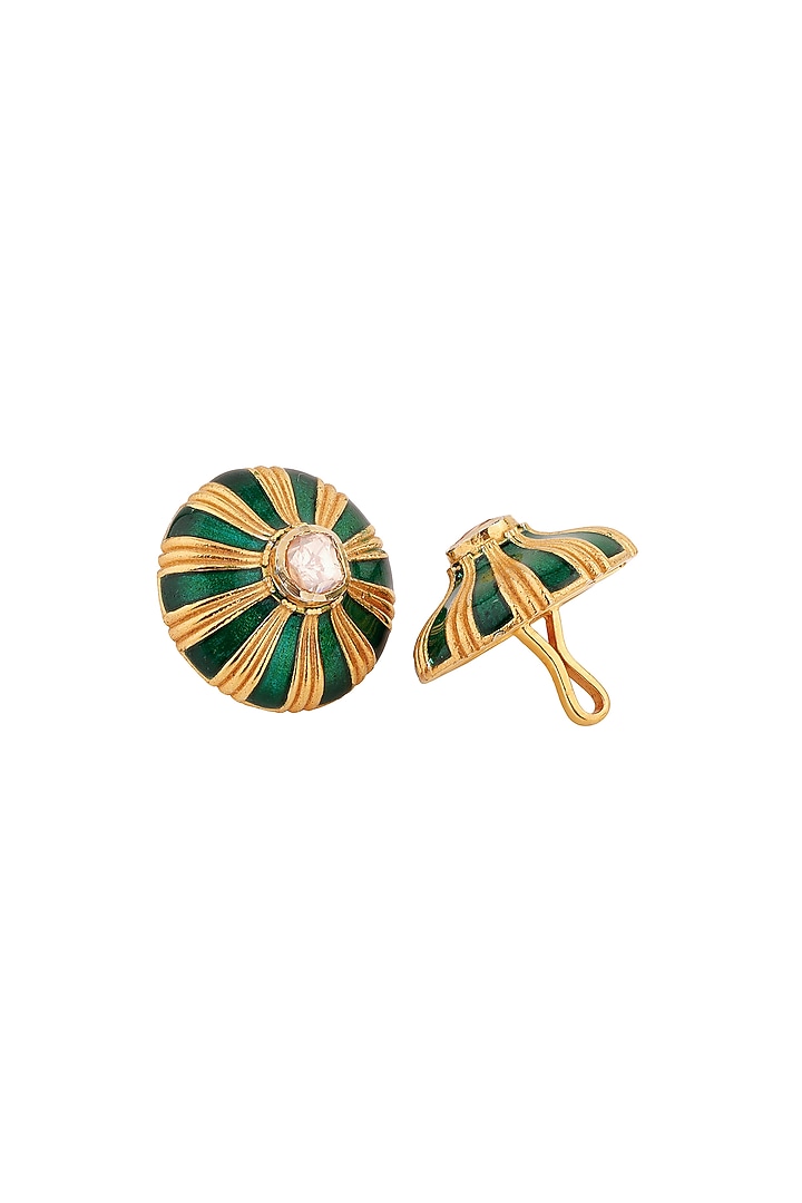Green Sherwani Buttons With CZ Polki In Sterling Silver (Set of 13) by Plume Men at Pernia's Pop Up Shop