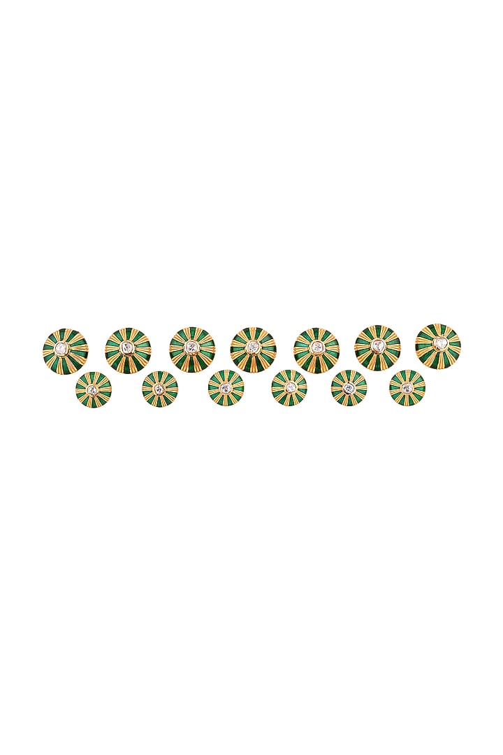 Green Sherwani Buttons With CZ Polki In Sterling Silver (Set of 13) by Plume Men at Pernia's Pop Up Shop