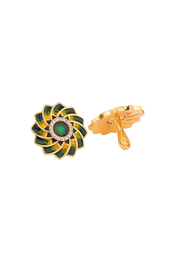 Green Enameled Sherwani Buttons With CZ In Sterling Silver (Set of 13) by Plume Men at Pernia's Pop Up Shop