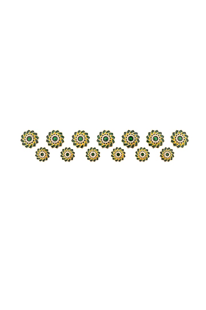 Green Enameled Sherwani Buttons With CZ In Sterling Silver (Set of 13) by Plume Men at Pernia's Pop Up Shop