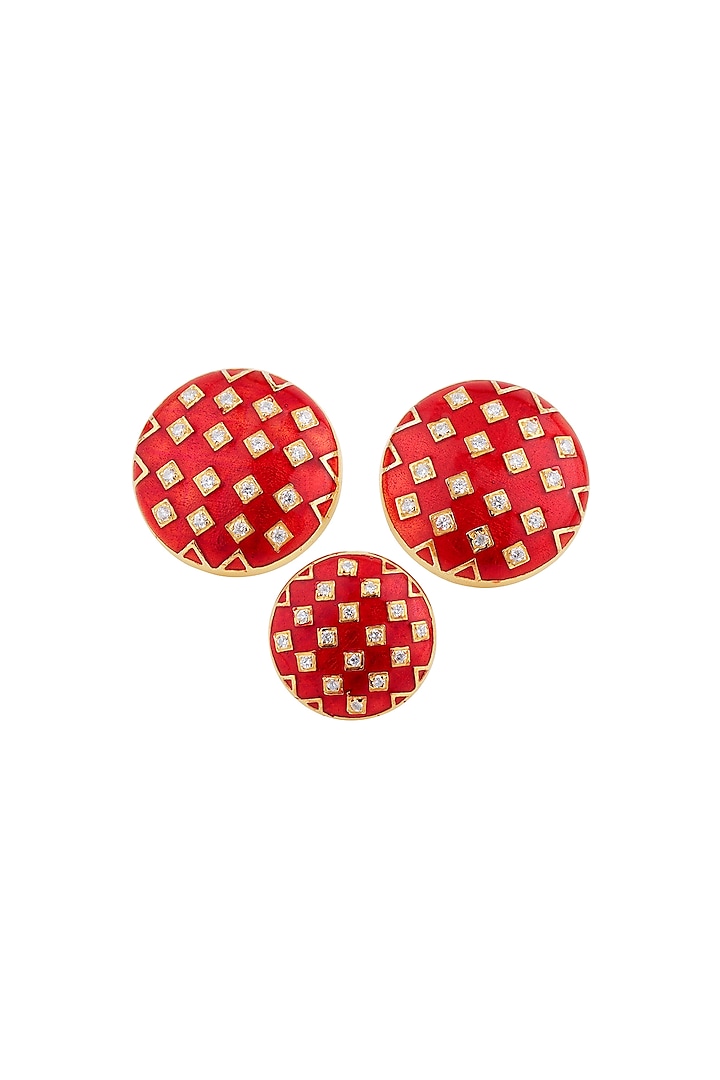 Red Enameled Sherwani Buttons With CZ In Sterling Silver (Set of 13) by Plume Men