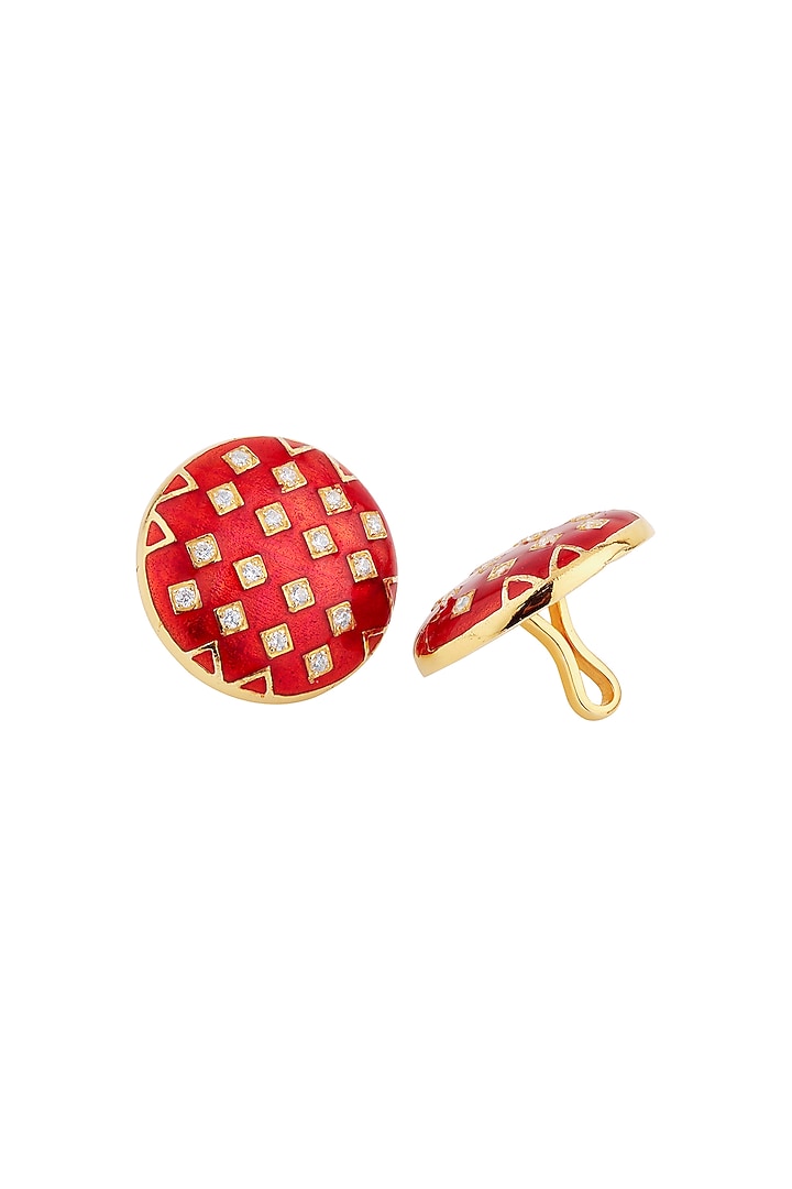 Red Enameled Sherwani Buttons With CZ In Sterling Silver (Set of 13) by Plume Men at Pernia's Pop Up Shop