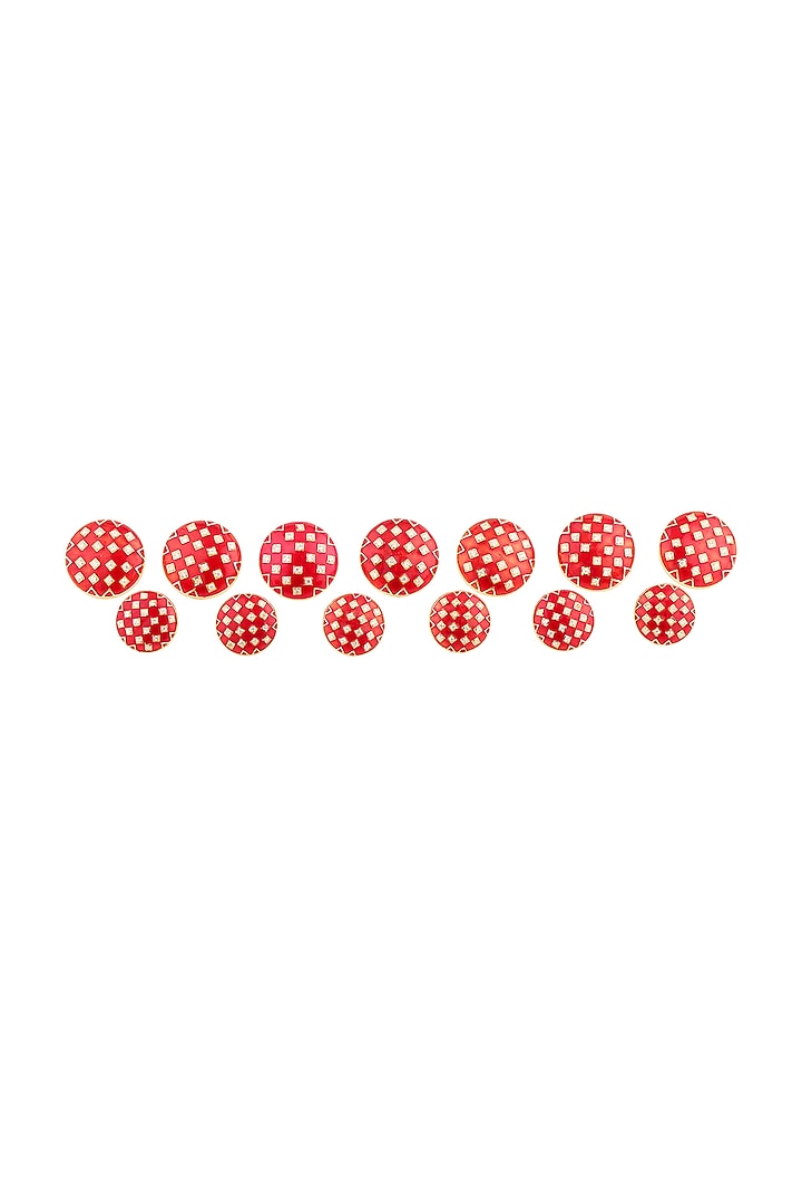 Red Enameled Sherwani Buttons With CZ In Sterling Silver (Set of 13) by Plume Men at Pernia's Pop Up Shop