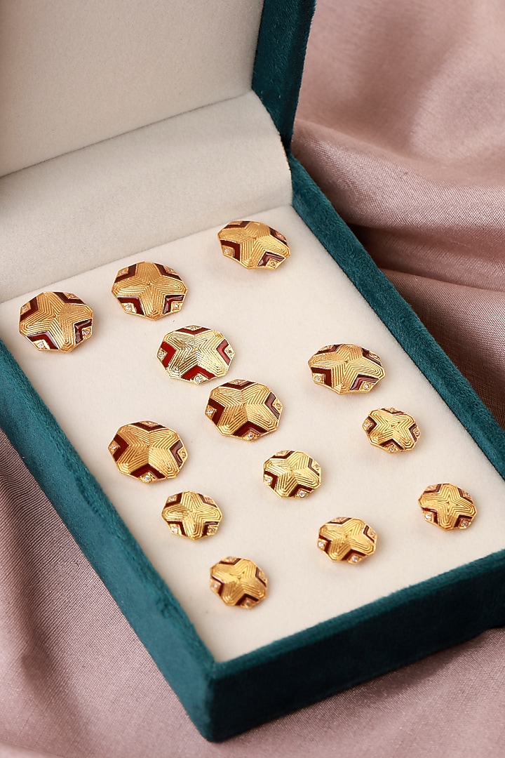 Yellow Sherwani Buttons In Sterling Silver (Set of 13) by Plume Men at Pernia's Pop Up Shop