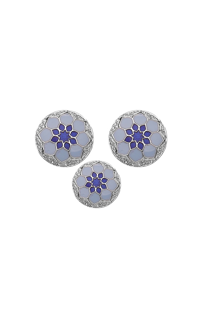 Blue White Plated Sherwani Buttons In Sterling Silver (Set of 13) by Plume Men