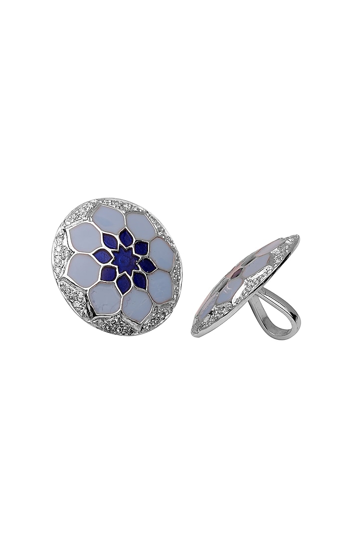 Blue White Plated Sherwani Buttons In Sterling Silver (Set of 13) by Plume Men at Pernia's Pop Up Shop