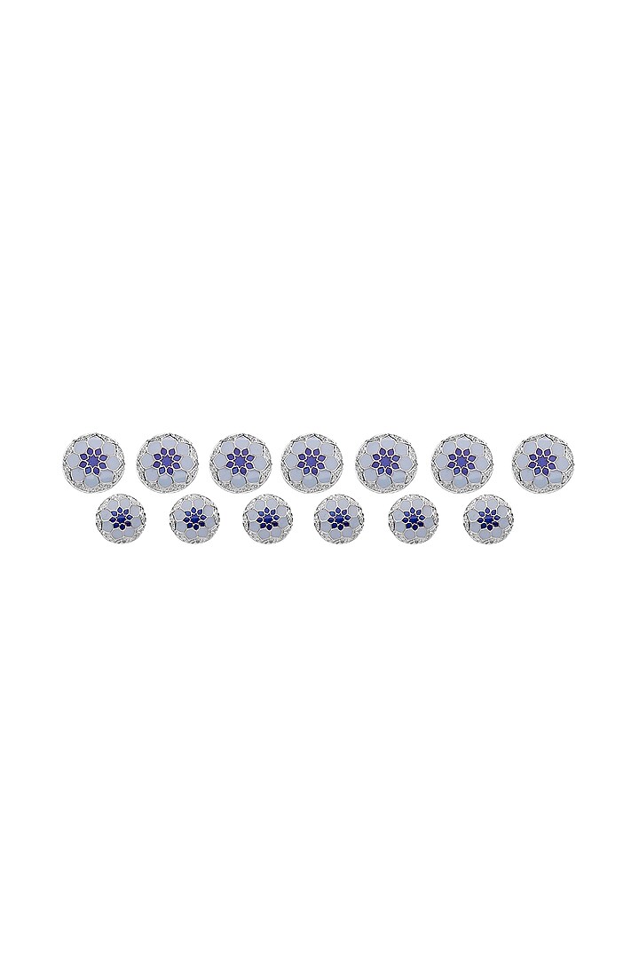 Blue White Plated Sherwani Buttons In Sterling Silver (Set of 13) by Plume Men at Pernia's Pop Up Shop