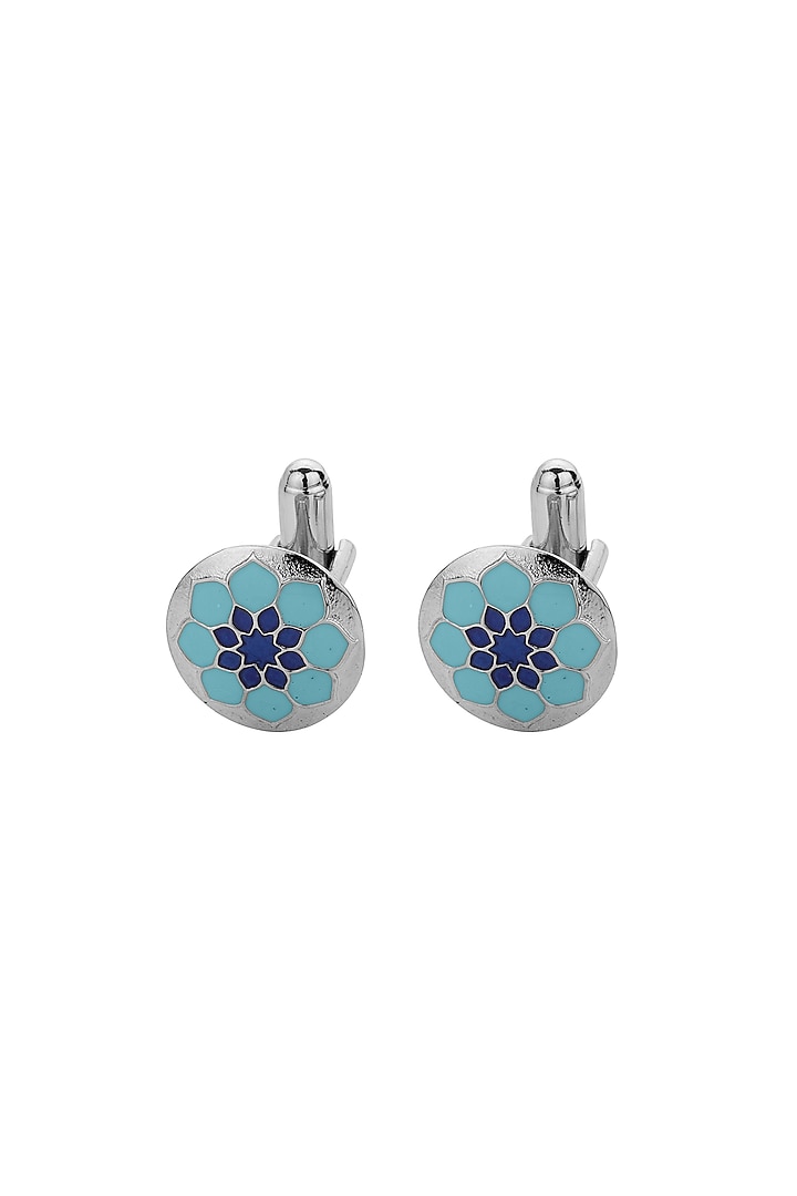 Blue White Plated Cufflinks In Sterling Silver by Plume Men