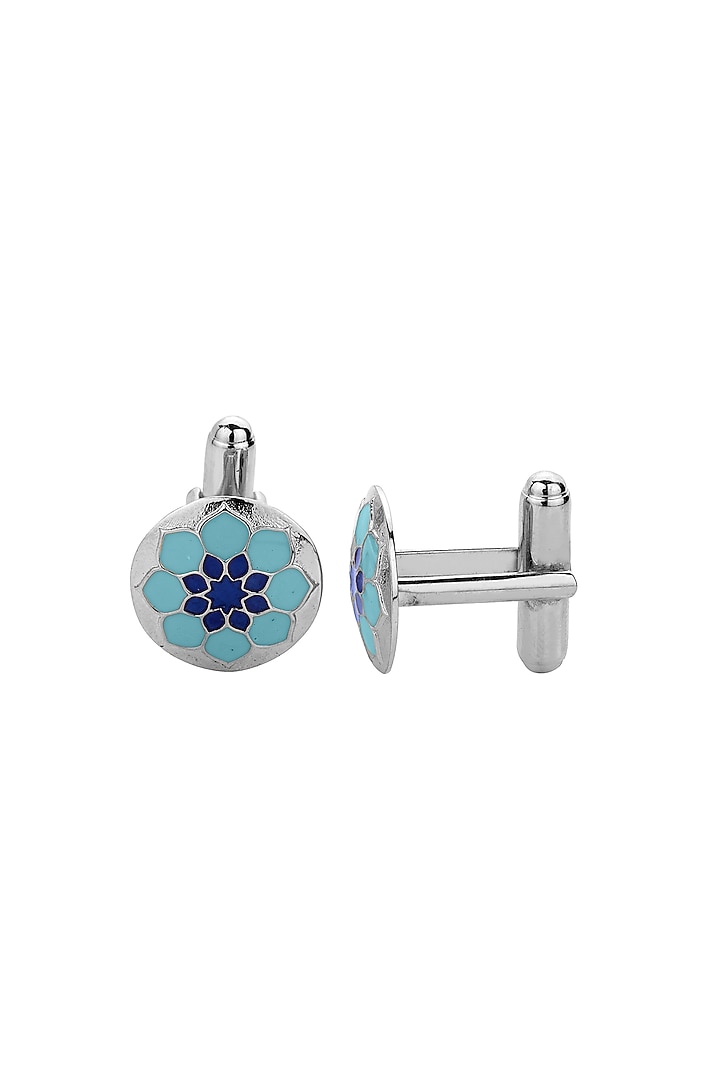 Blue White Plated Cufflinks In Sterling Silver by Plume Men at Pernia's Pop Up Shop