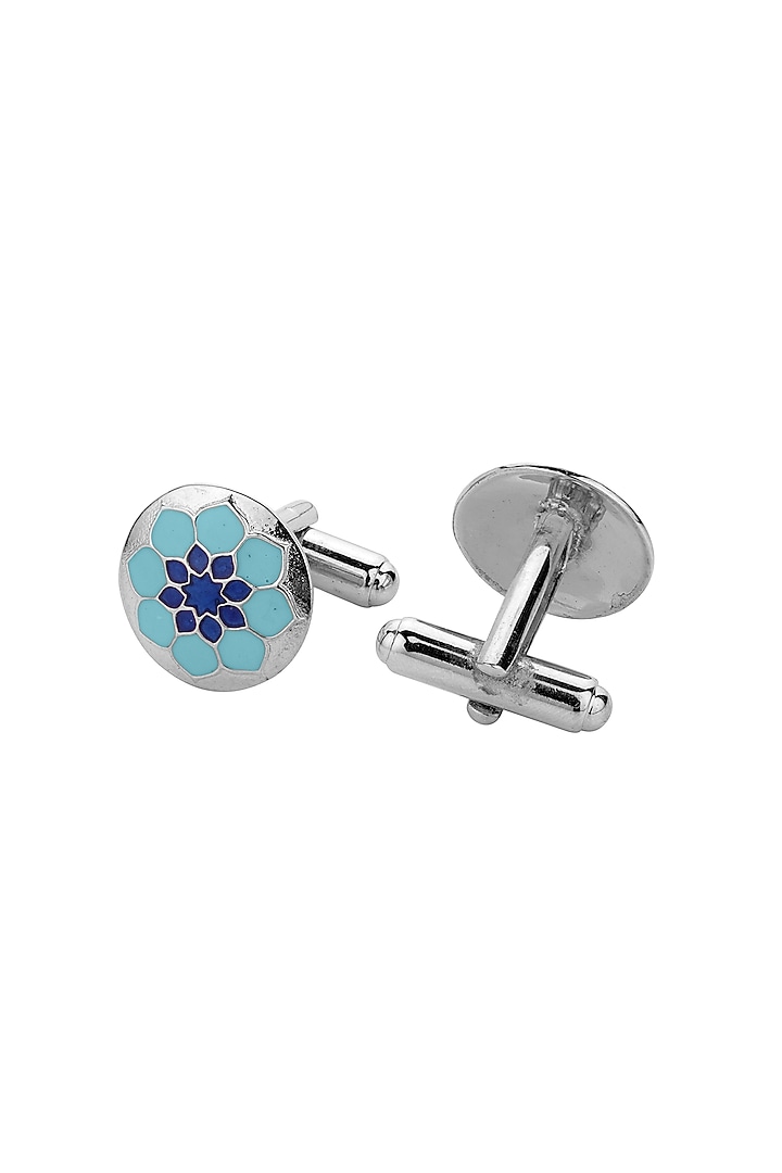 Blue White Plated Cufflinks In Sterling Silver by Plume Men at Pernia's Pop Up Shop