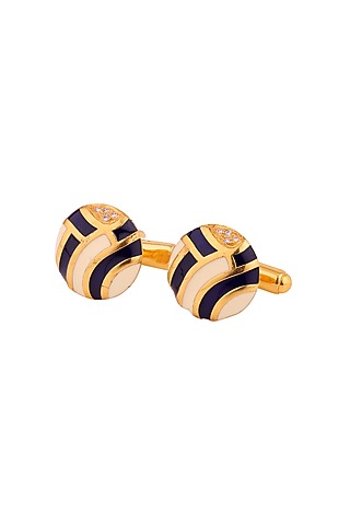 Yellow Enameled Cufflinks In Sterling Silver by Plume Men