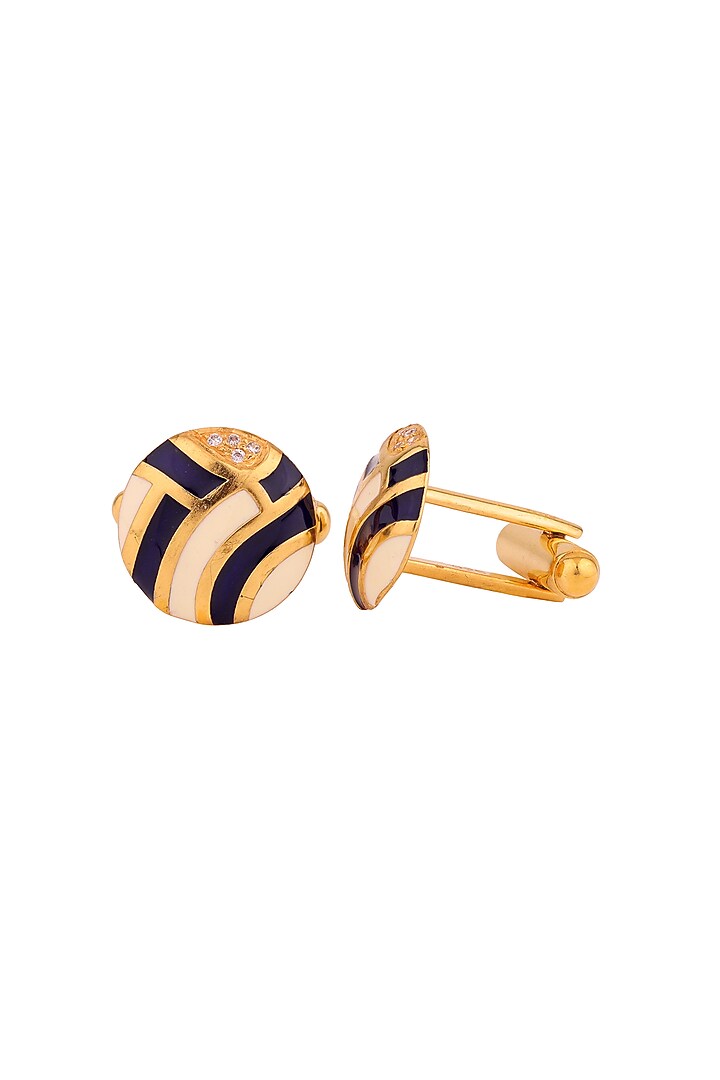 Yellow Enameled Cufflinks In Sterling Silver by Plume Men at Pernia's Pop Up Shop