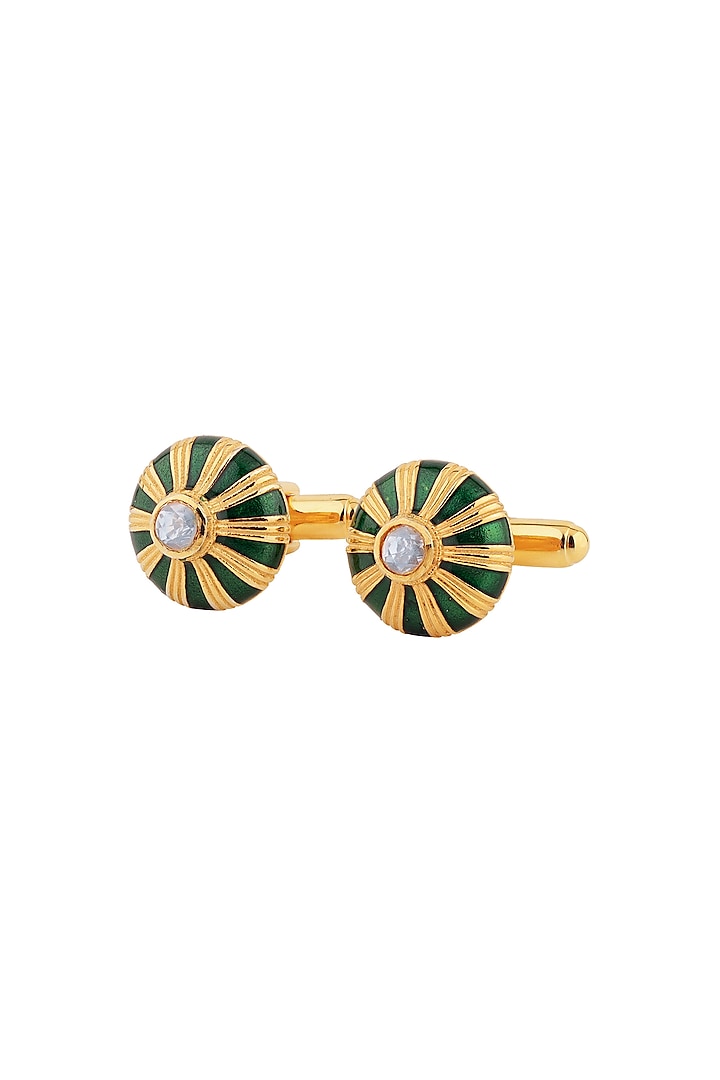 Gold Plated Enameled Cufflinks In Sterling Silver by Plume Men