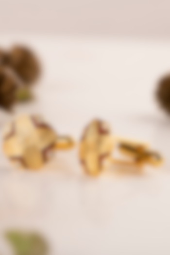 Gold Plated Enameled Cufflinks With CZ In Sterling Silver by Plume Men