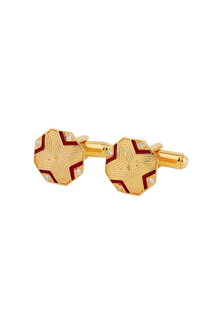 Gold Plated Enameled Cufflinks With CZ In Sterling Silver by Plume Men at Pernia's Pop Up Shop