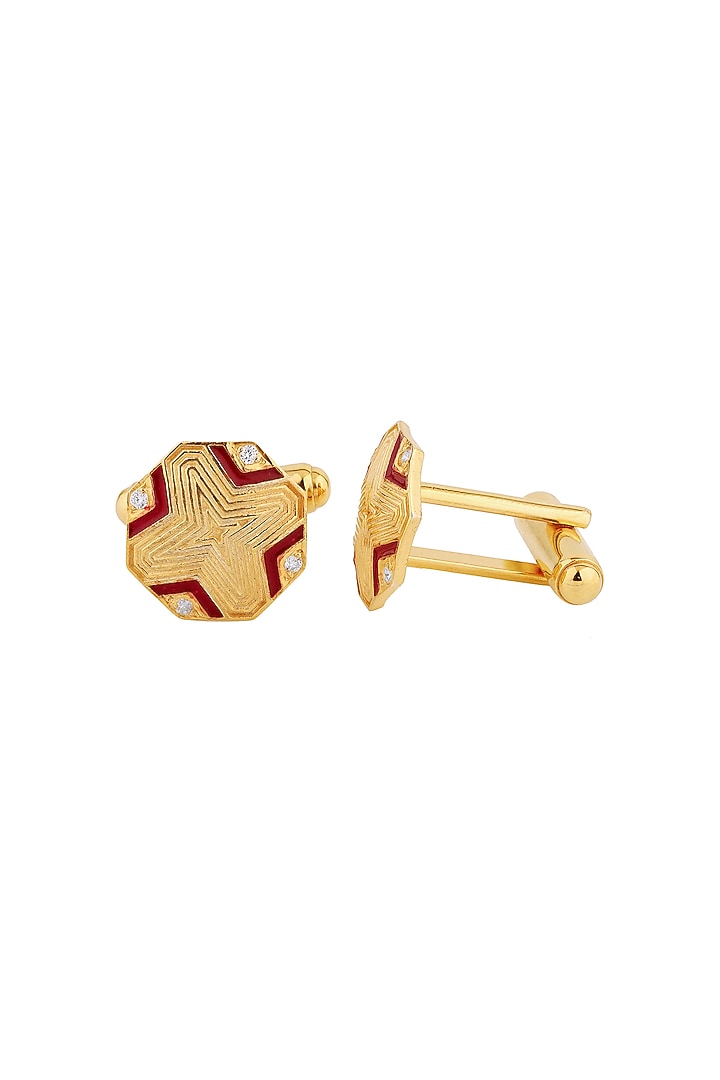 Gold Plated Enameled Cufflinks With CZ In Sterling Silver by Plume Men at Pernia's Pop Up Shop