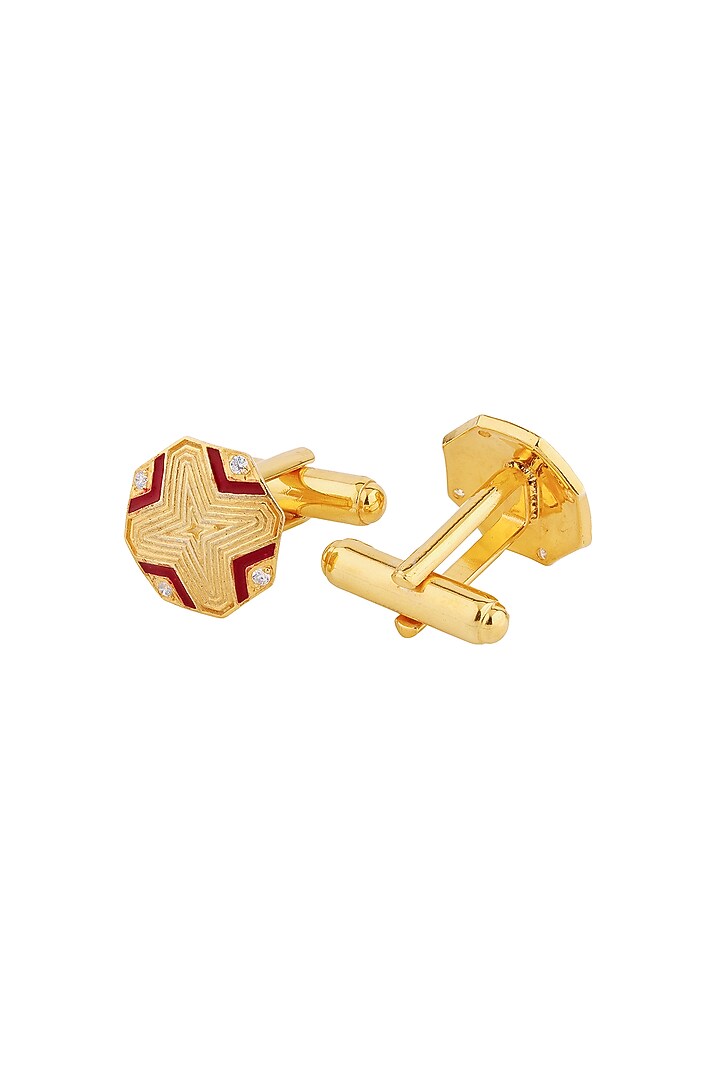 Gold Plated Enameled Cufflinks With CZ In Sterling Silver by Plume Men at Pernia's Pop Up Shop