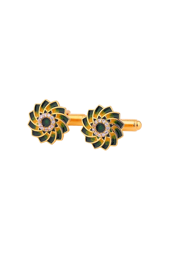Green Enameled Cufflinks With CZ In Sterling Silver by Plume Men