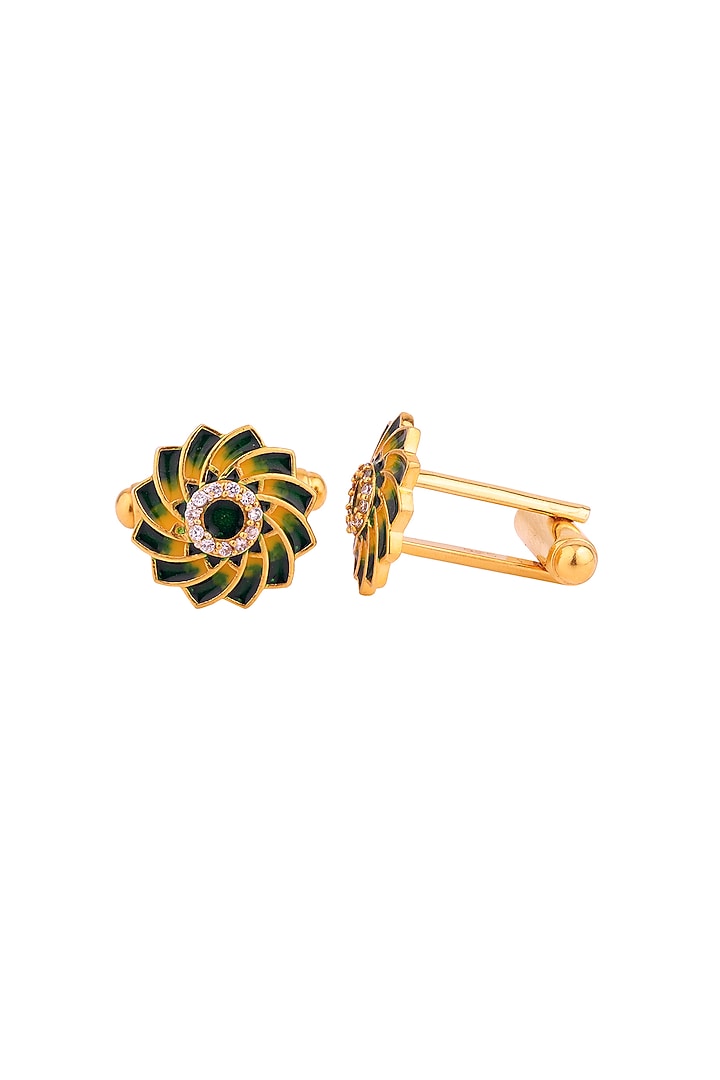 Green Enameled Cufflinks With CZ In Sterling Silver by Plume Men at Pernia's Pop Up Shop