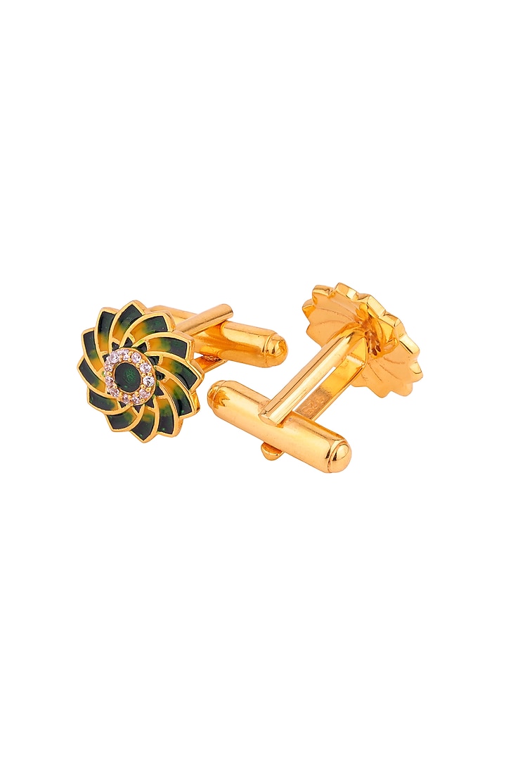 Green Enameled Cufflinks With CZ In Sterling Silver by Plume Men at Pernia's Pop Up Shop