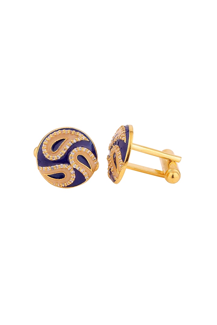 Blue Enameled Cufflinks With CZ In Sterling Silver by Plume Men at Pernia's Pop Up Shop