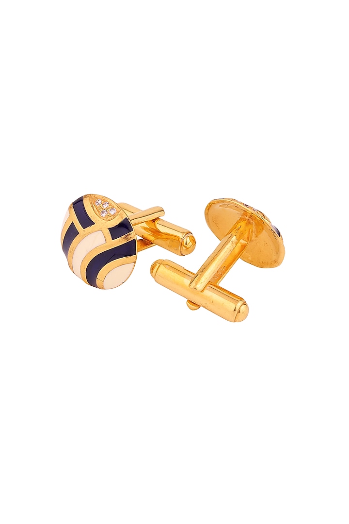 Blue Enameled Cufflinks With CZ In Sterling Silver by Plume Men at Pernia's Pop Up Shop