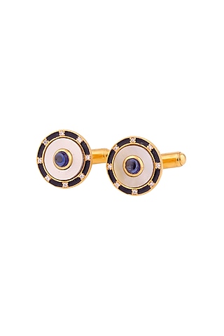 Grey Cufflinks With Mother Of Pearl Inlay In Sterling Silver by Plume Men