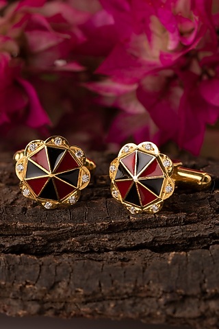 Red Enameled Cufflinks With CZ In Sterling Silver by Plume Men