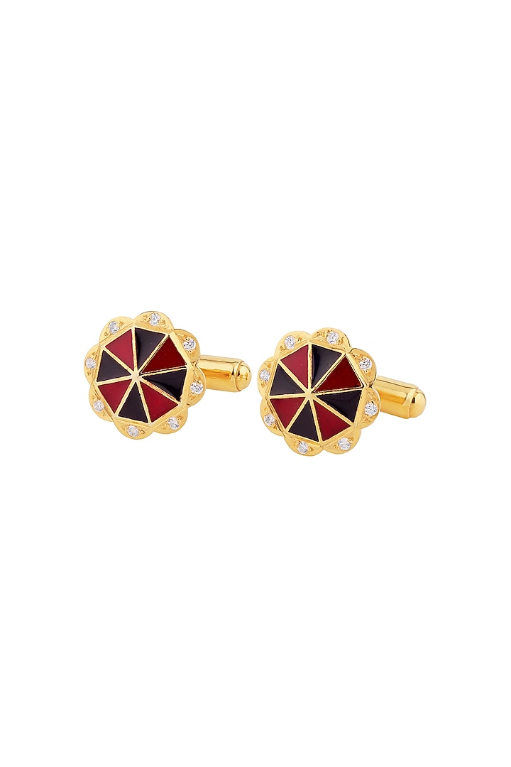 Red Enameled Cufflinks With CZ In Sterling Silver by Plume Men at Pernia's Pop Up Shop