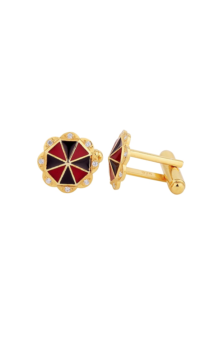 Red Enameled Cufflinks With CZ In Sterling Silver by Plume Men at Pernia's Pop Up Shop